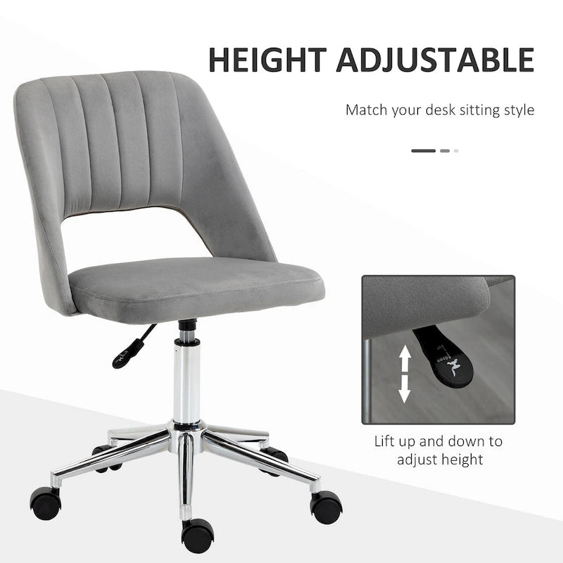 Vinsetto Modern Mid Back Office Chair with Velvet Fabric, Swivel Computer Armless Desk Chair