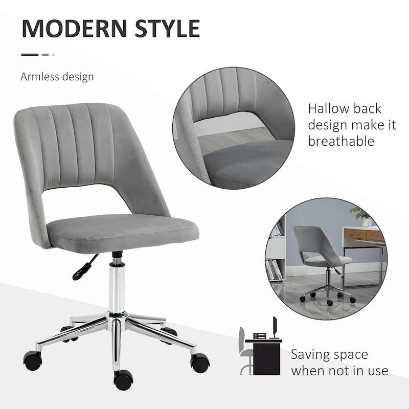 Vinsetto Modern Mid Back Office Chair with Velvet Fabric, Swivel Computer Armless Desk Chair