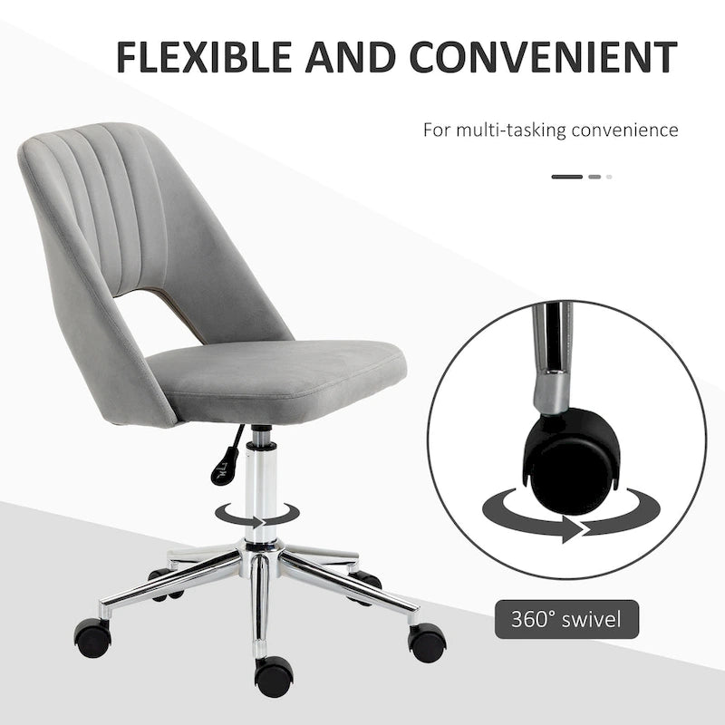 Vinsetto Modern Mid Back Office Chair with Velvet Fabric, Swivel Computer Armless Desk Chair