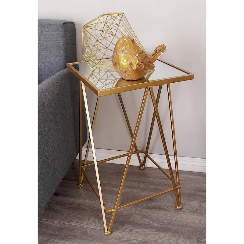 Gold, Silver or Black Metal Contemporary Accent Table with Mirrored Glass Top (Set of 2) - 15 x 15 x 25