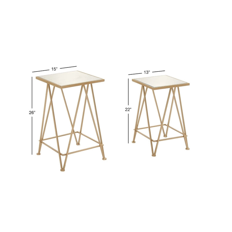 Gold, Silver or Black Metal Contemporary Accent Table with Mirrored Glass Top (Set of 2) - 15 x 15 x 25