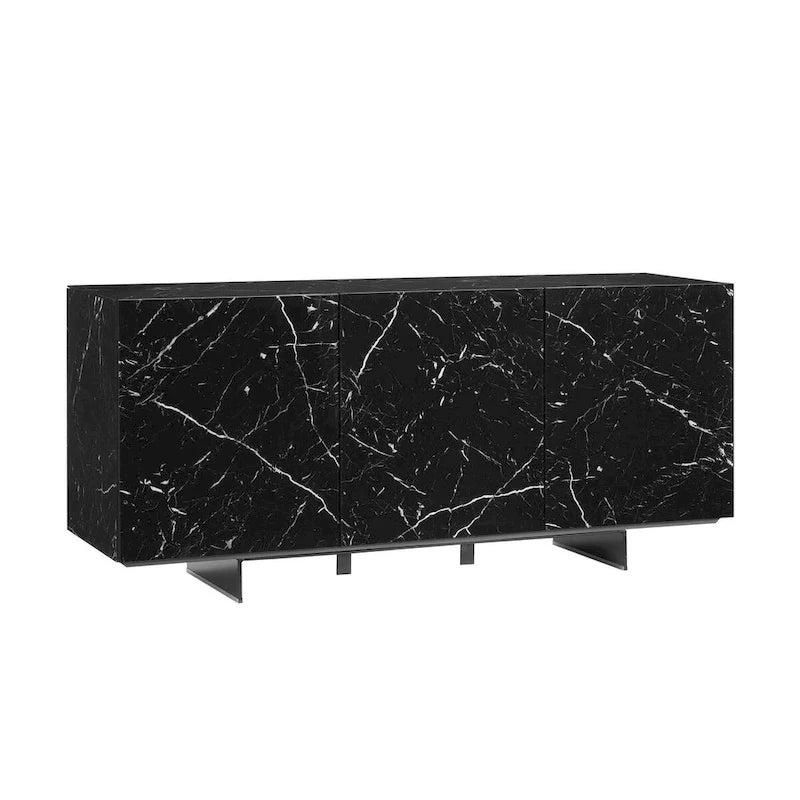 STONE buffet-server in white marbled ceramic. - N/A