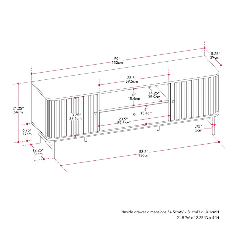 Hikari TV Stand with Slide Doors and Drawer for TVs up to 75 - 59 in width