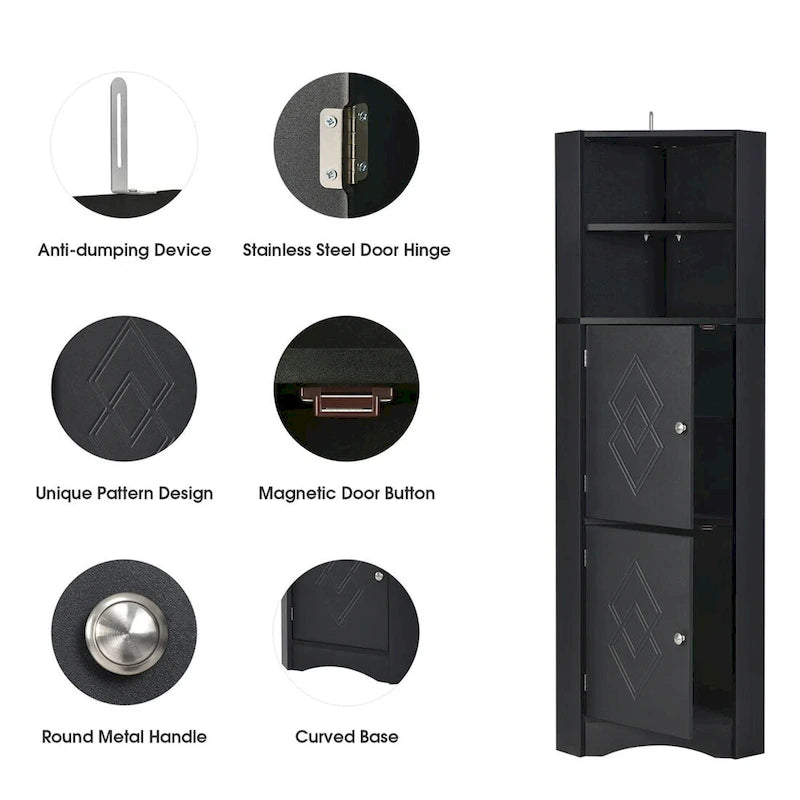 Merax Freestanding Tall Bathroom Corner Cabinet with Adjustable Shelves