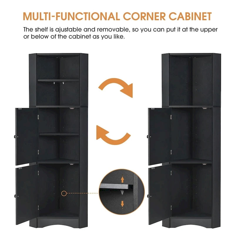 Merax Freestanding Tall Bathroom Corner Cabinet with Adjustable Shelves
