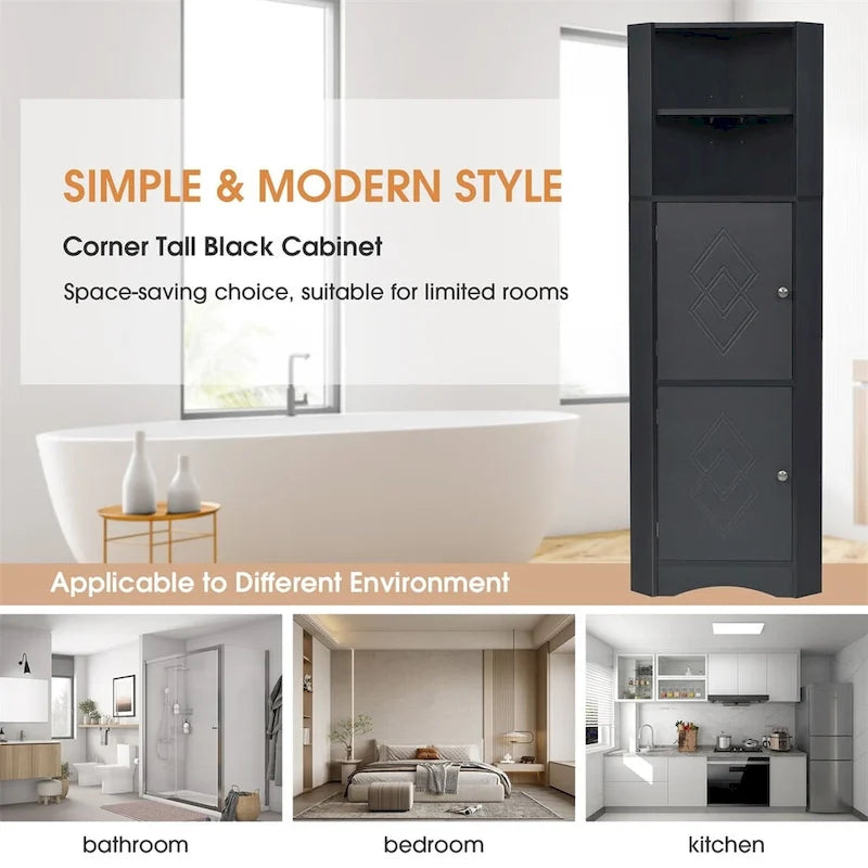 Merax Freestanding Tall Bathroom Corner Cabinet with Adjustable Shelves