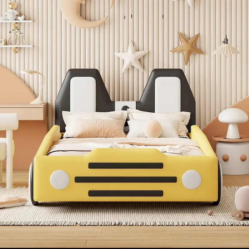 Race Car-Shaped Platform Bed with Wheels