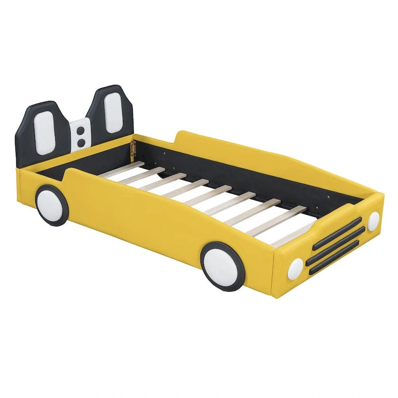 Race Car-Shaped Platform Bed with Wheels