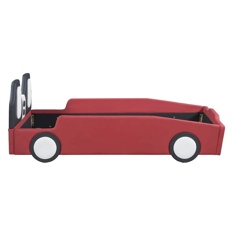 Race Car-Shaped Platform Bed with Wheels
