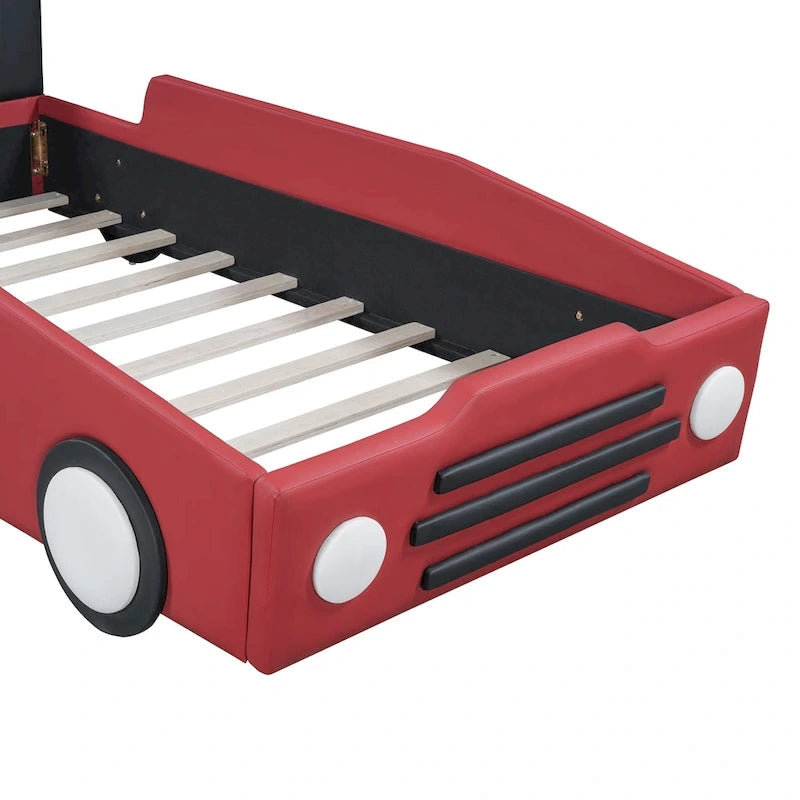 Race Car-Shaped Platform Bed with Wheels