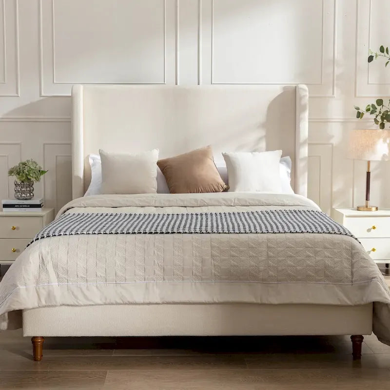 Tall Headboard Upholstered Bed Elegant Simplicity Bedroom Bed