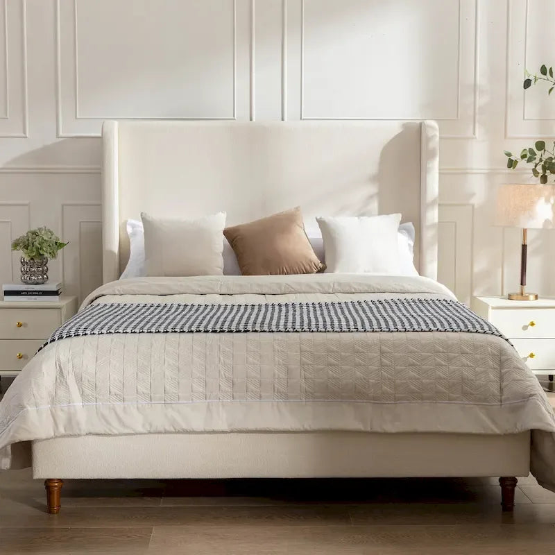 Tall Headboard Upholstered Bed Elegant Simplicity Bedroom Bed