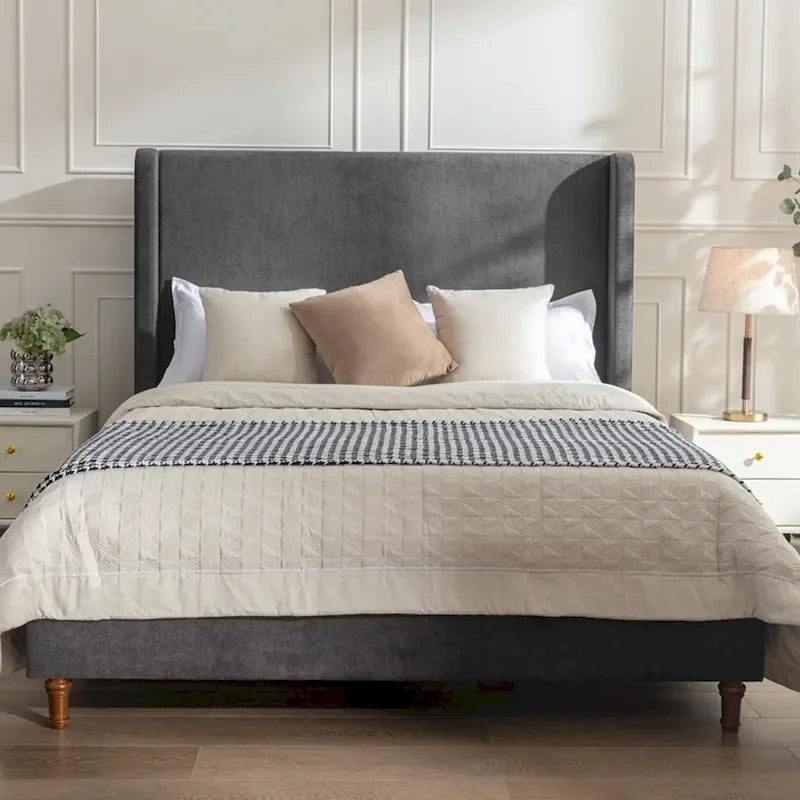 Tall Headboard Upholstered Bed Elegant Simplicity Bedroom Bed