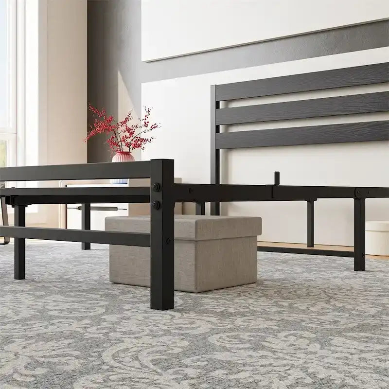 Queen Size Platform Bed Frame with Wooden Headboard, Under Bed Storage