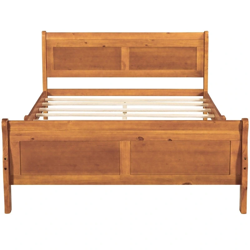 Full Size Wood Platform Bed with Headboard & Slat Support, Minimalist Design for Bedroom