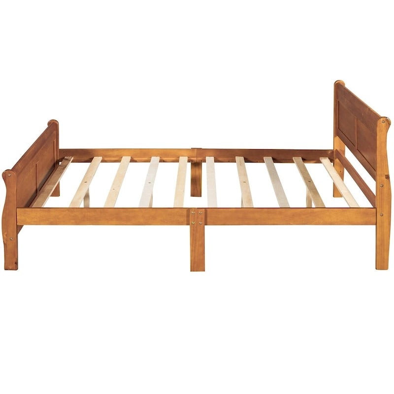 Full Size Wood Platform Bed with Headboard & Slat Support, Minimalist Design for Bedroom