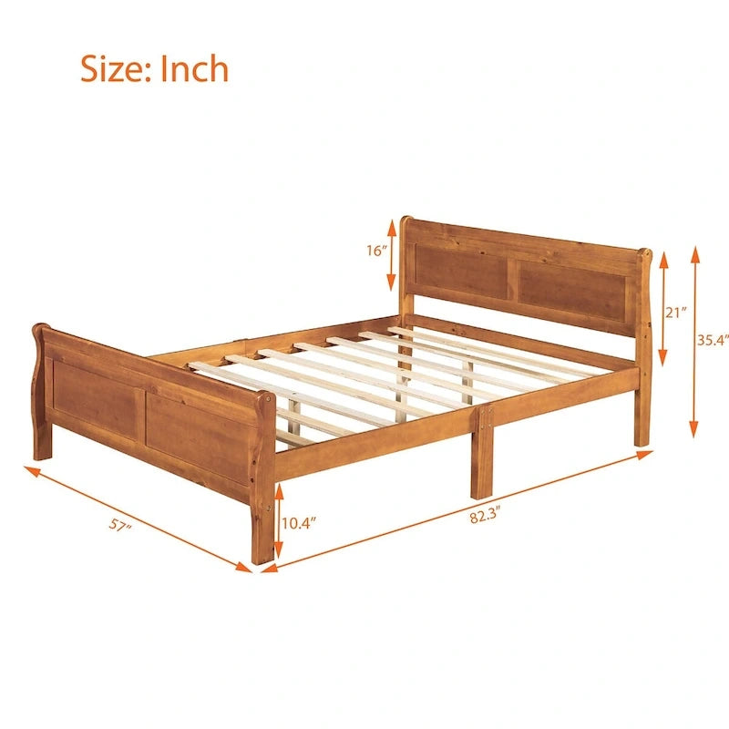 Full Size Wood Platform Bed with Headboard & Slat Support, Minimalist Design for Bedroom