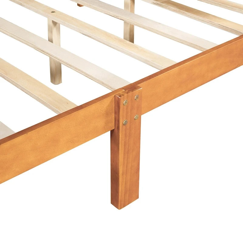 Full Size Wood Platform Bed with Headboard & Slat Support, Minimalist Design for Bedroom