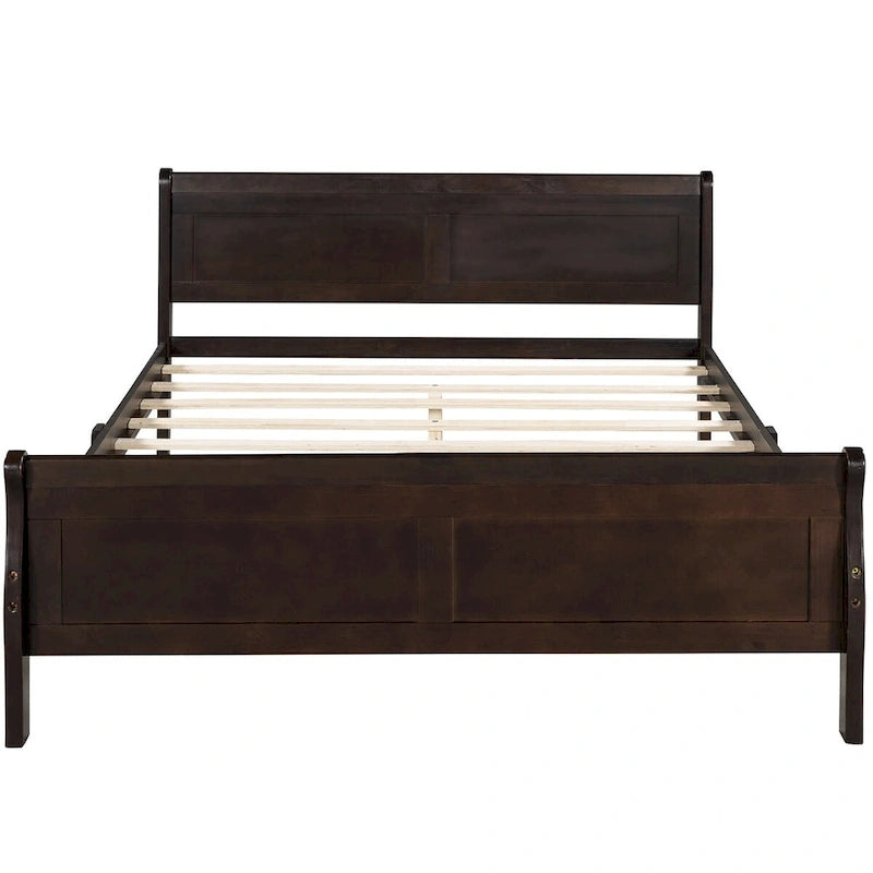 Full Size Wood Platform Bed with Headboard & Slat Support, Minimalist Design for Bedroom