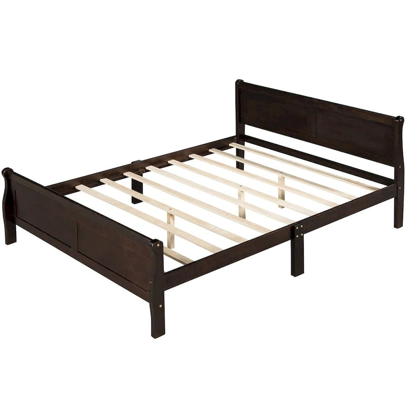 Full Size Wood Platform Bed with Headboard & Slat Support, Minimalist Design for Bedroom
