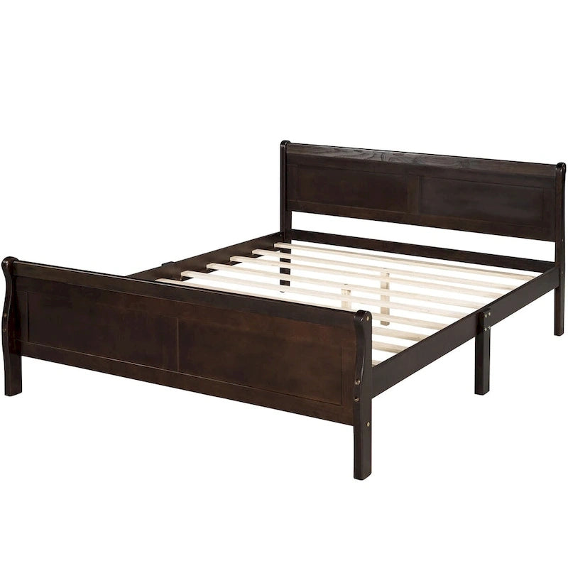Full Size Wood Platform Bed with Headboard & Slat Support, Minimalist Design for Bedroom