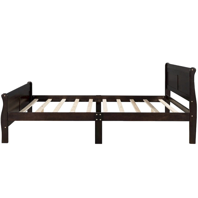 Full Size Wood Platform Bed with Headboard & Slat Support, Minimalist Design for Bedroom