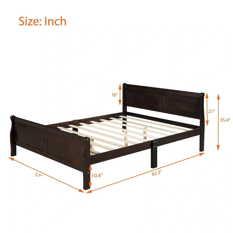 Full Size Wood Platform Bed with Headboard & Slat Support, Minimalist Design for Bedroom