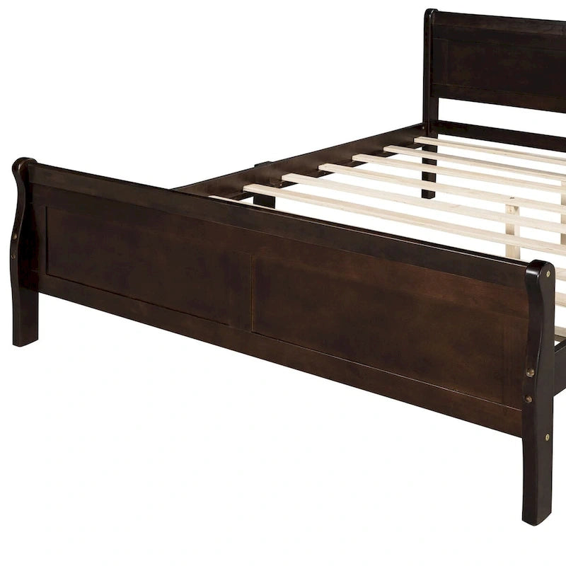 Full Size Wood Platform Bed with Headboard & Slat Support, Minimalist Design for Bedroom