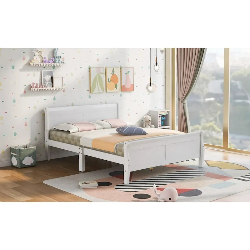 Full Size Wood Platform Bed with Headboard & Slat Support, Minimalist Design for Bedroom