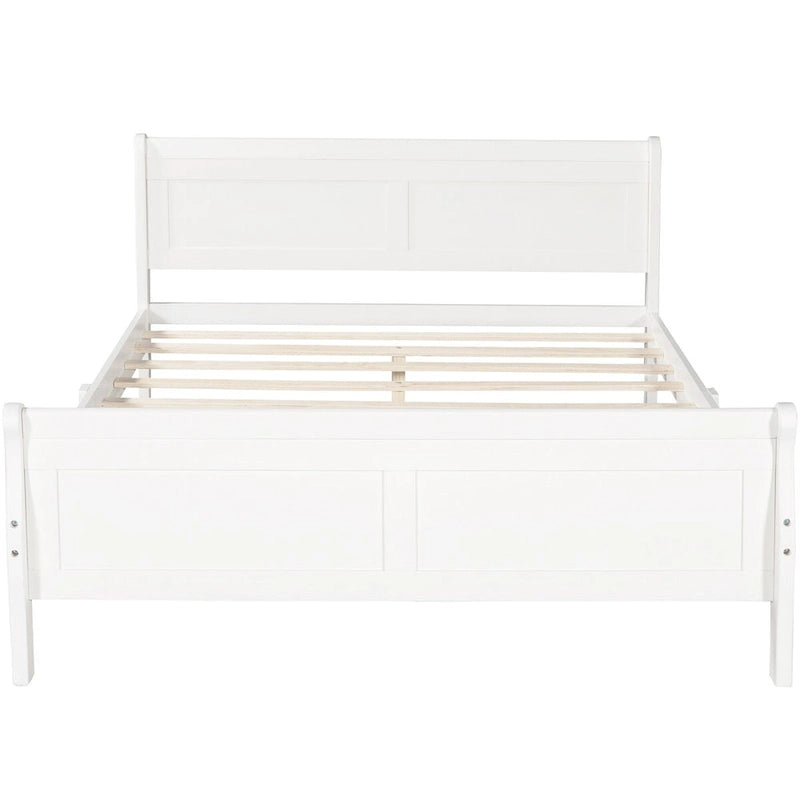 Full Size Wood Platform Bed with Headboard & Slat Support, Minimalist Design for Bedroom