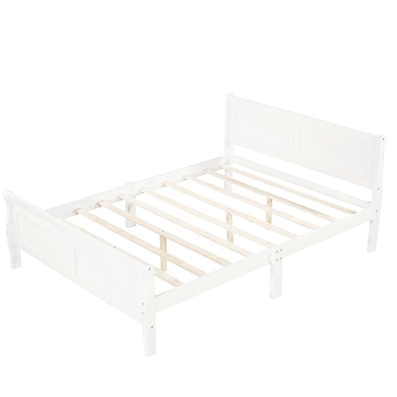 Full Size Wood Platform Bed with Headboard & Slat Support, Minimalist Design for Bedroom
