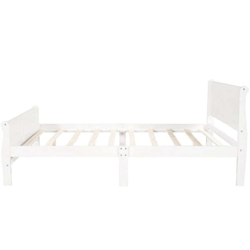 Full Size Wood Platform Bed with Headboard & Slat Support, Minimalist Design for Bedroom
