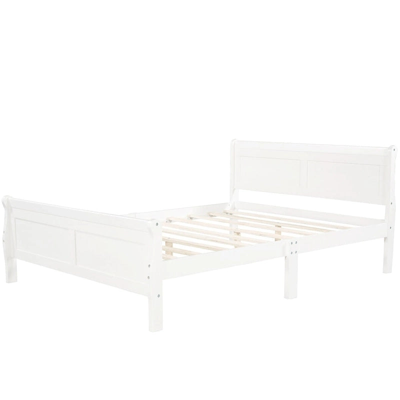 Full Size Wood Platform Bed with Headboard & Slat Support, Minimalist Design for Bedroom