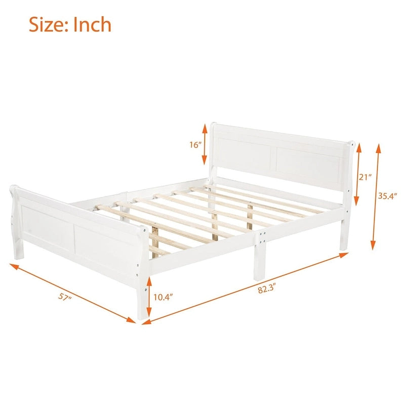 Full Size Wood Platform Bed with Headboard & Slat Support, Minimalist Design for Bedroom