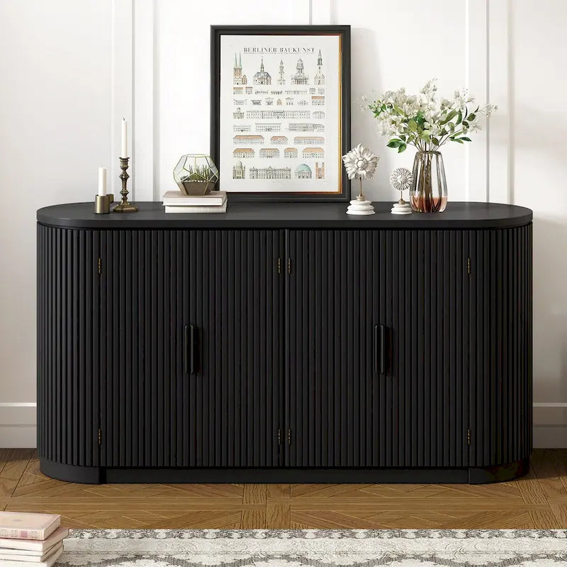 Vertical Striped Door Storage Cabinet with Metal Handles, Adjustable, Suitable for Study, Entryway and Living Room