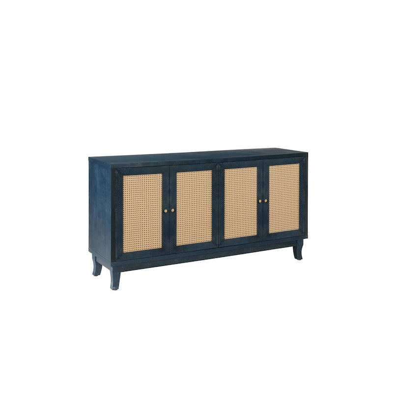 Rattan Sideboard Buffer Cabinet,Accent Storage Cabinet With 4 Rattan Doors