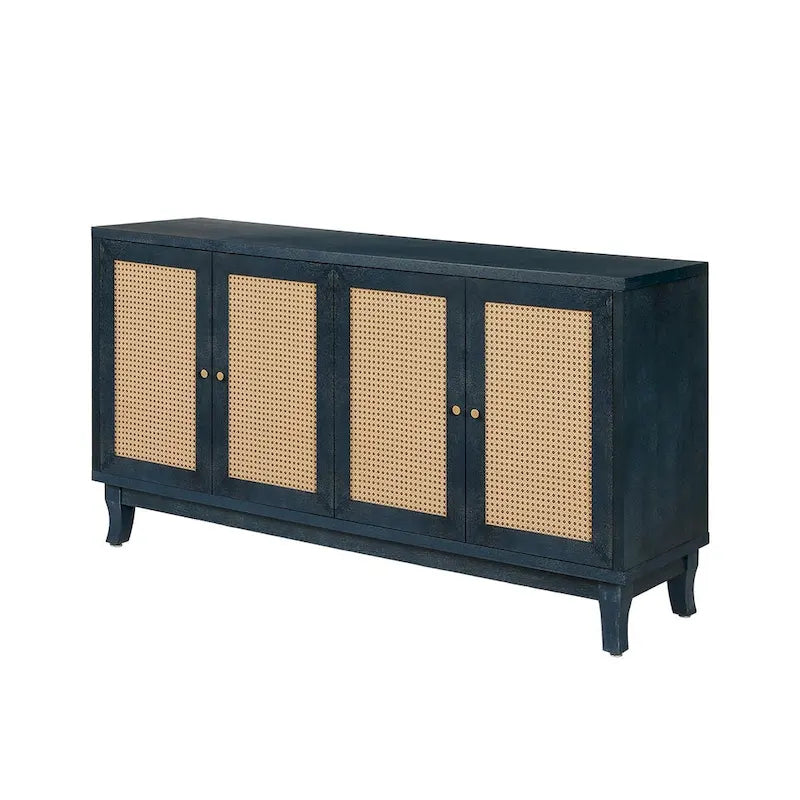 Rattan Sideboard Buffer Cabinet,Accent Storage Cabinet With 4 Rattan Doors
