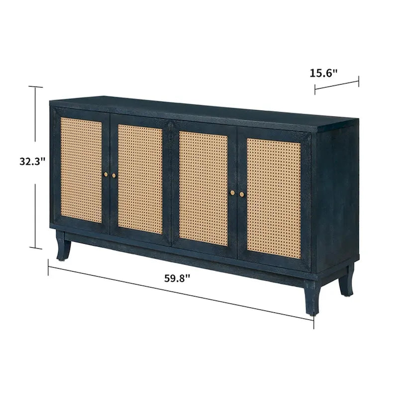Rattan Sideboard Buffer Cabinet,Accent Storage Cabinet With 4 Rattan Doors