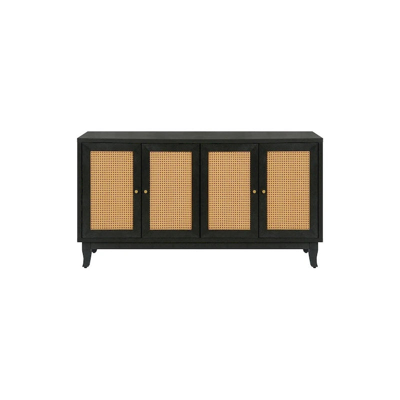 Rattan Sideboard Buffer Cabinet,Accent Storage Cabinet With 4 Rattan Doors