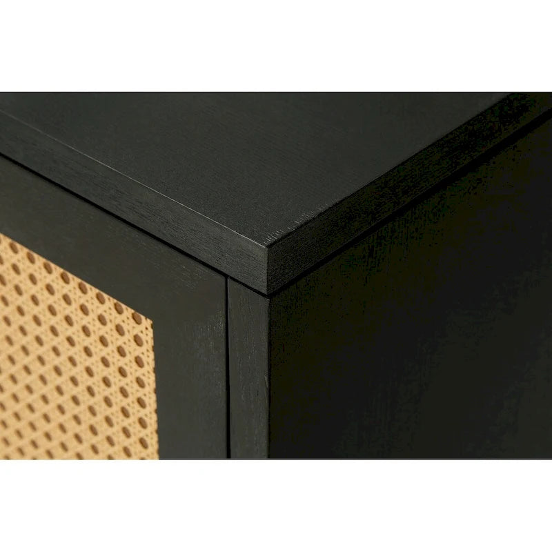 Rattan Sideboard Buffer Cabinet,Accent Storage Cabinet With 4 Rattan Doors