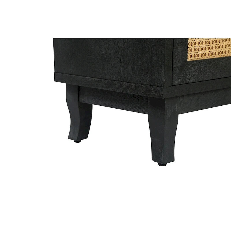 Rattan Sideboard Buffer Cabinet,Accent Storage Cabinet With 4 Rattan Doors