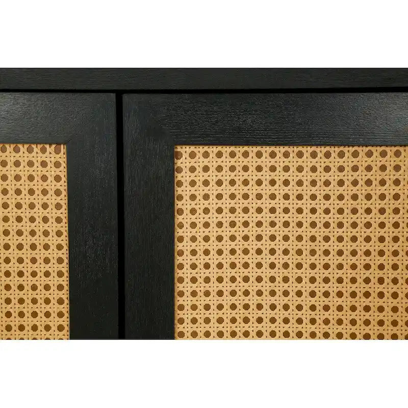 Rattan Sideboard Buffer Cabinet,Accent Storage Cabinet With 4 Rattan Doors
