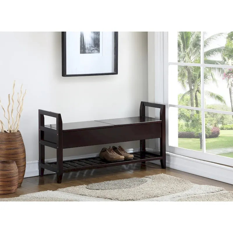 Modern Espresso Storage Shoe Bench