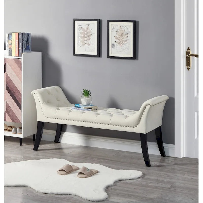 Upholstered Footrest Stool Rectangular Velvet fabric Accent Bench - 50.00L * 18.50W * 24.50H