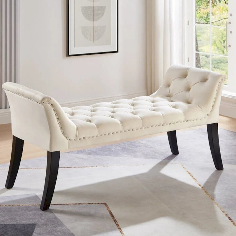 Upholstered Footrest Stool Rectangular Velvet fabric Accent Bench - 50.00L * 18.50W * 24.50H