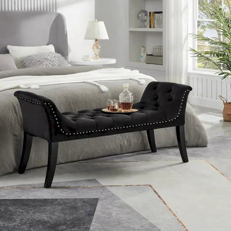 Upholstered Footrest Stool Rectangular Velvet fabric Accent Bench - 50.00L * 18.50W * 24.50H