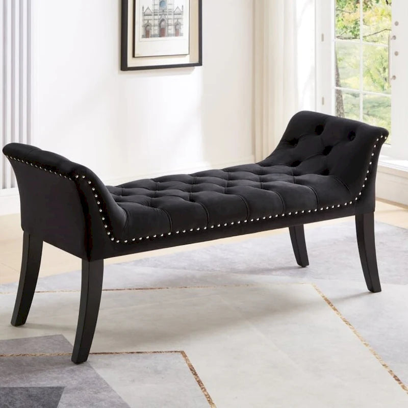 Upholstered Footrest Stool Rectangular Velvet fabric Accent Bench - 50.00L * 18.50W * 24.50H