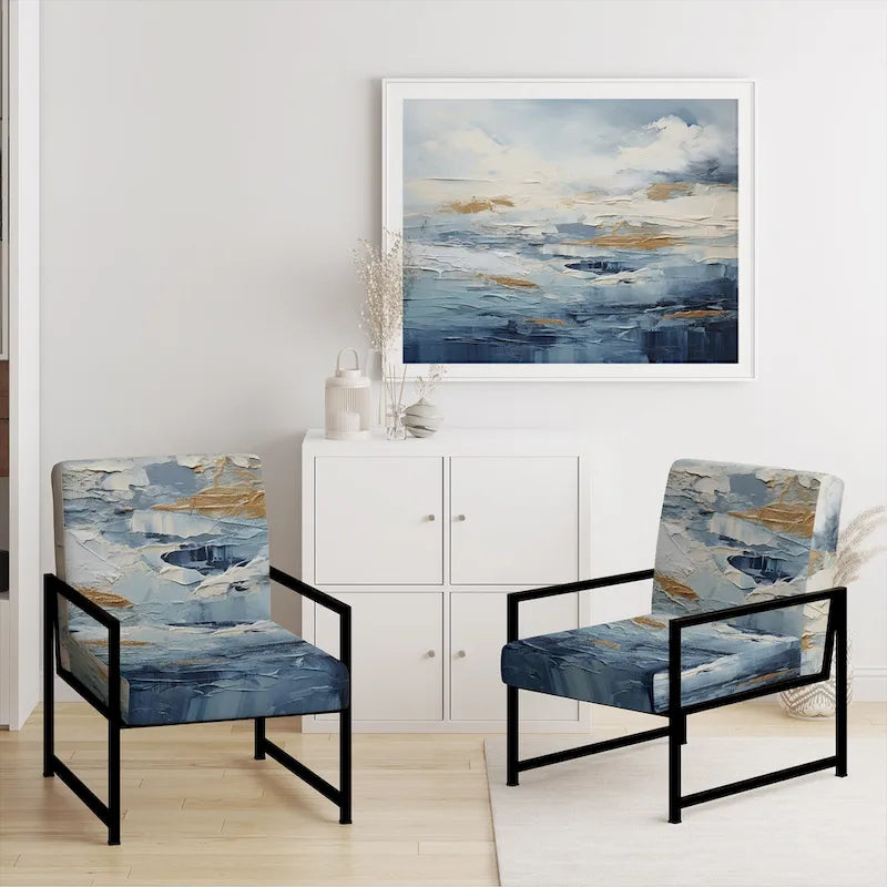 Designart Beach Scandinavian Solitude III Upholstered Abstract Accent Chair and Nautical & Coastal Arm Chair - Multiple Color