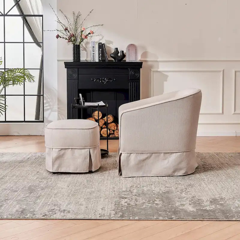 Swivel Barrel Chair With Ottoman