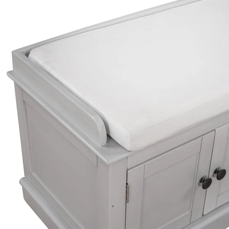 Storage Bench with 4 Doors and Adjustable Shelves, Shoe Bench with Removable Cushion for Living Room, Entryway